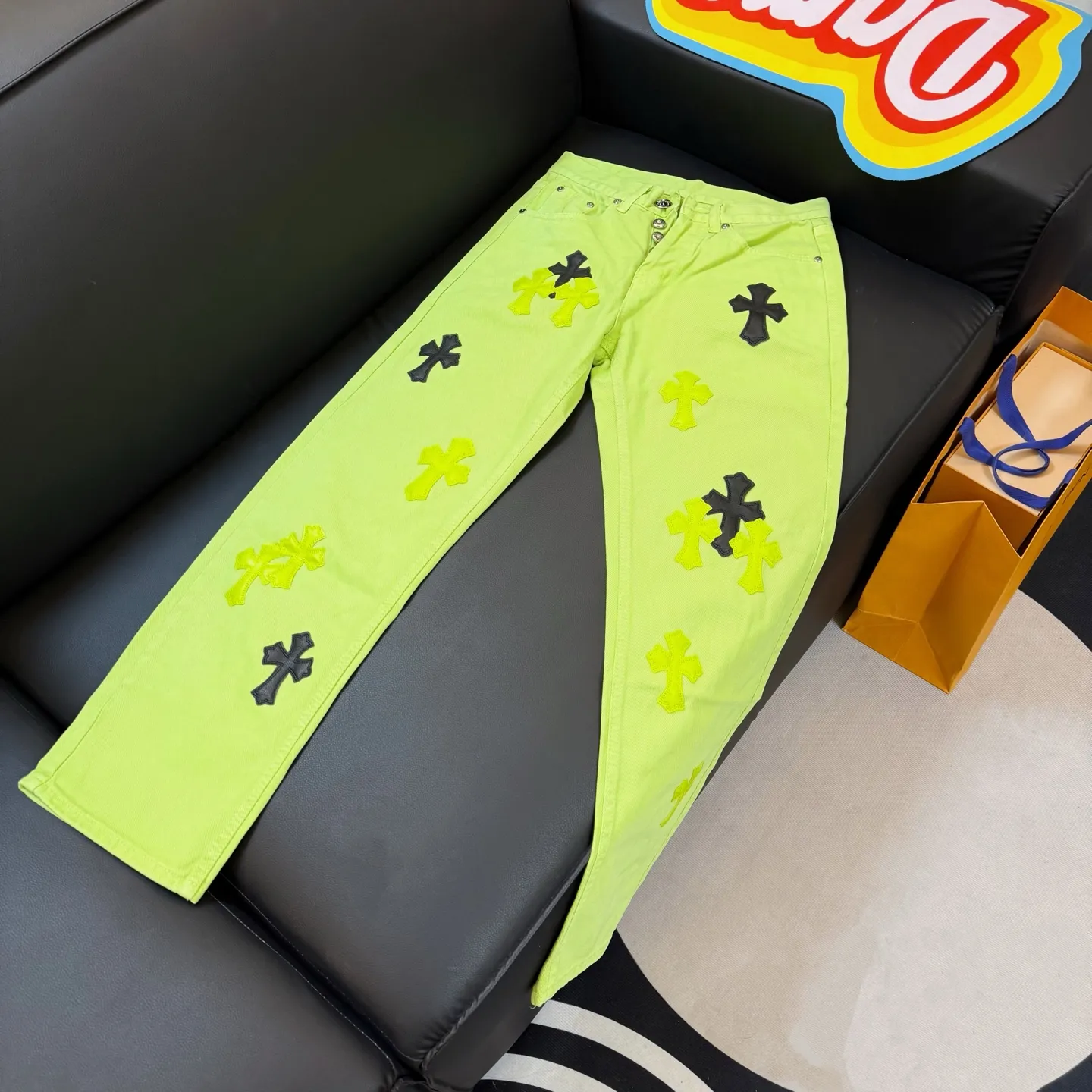 P280 Style number: D331 Chrome Hearts CH limited green leather jeans Color: Green Size: S M L